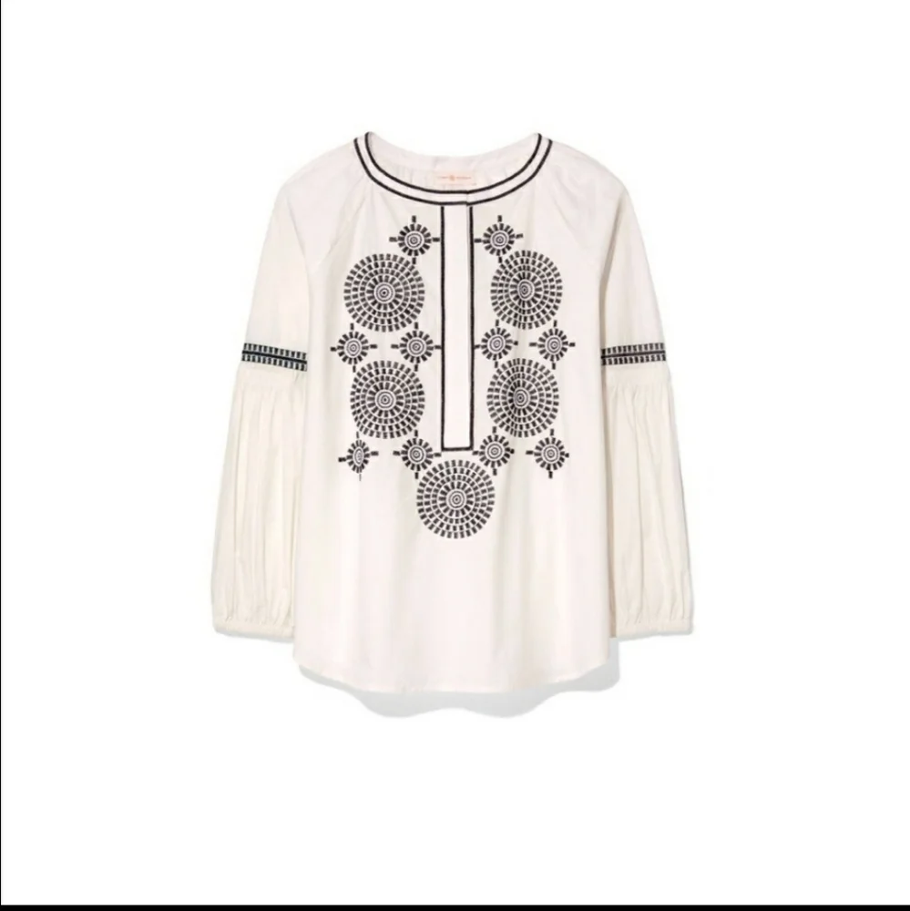 Tory Burch Aubrey Embroidered Tunic Dress Puff Sleeve Cotton Size 6 Romantic Top